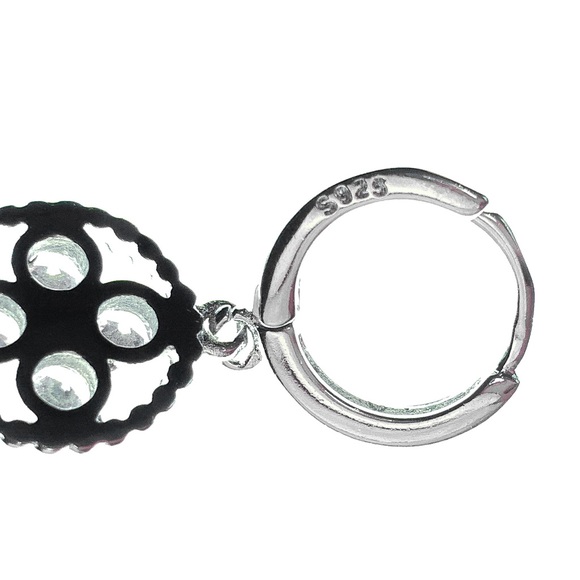 925 Stamped Silver Huggie Hoops w/CZ Pendant - Picture 4 of 6